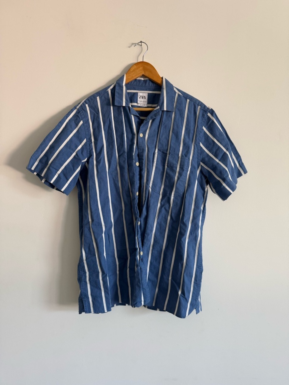 ZARA Boxy Blue & White Stripe Short-Sleeve Shirt
